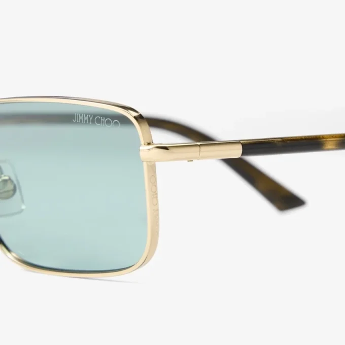 Gafas de sol rectangulares Gavin en metal dorado pálido y verde Gafas de sol rectangulares Gavin en metal dorado pálido y verde