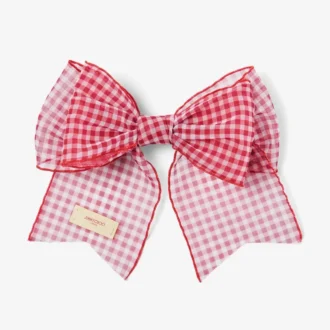 Horquilla con lazo en rojo rubí Horquilla con lazo de organza de cuadros mini