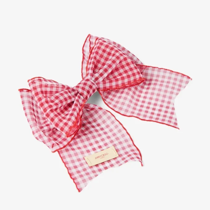 Horquilla con lazo en rojo rubí Horquilla con lazo de organza de cuadros mini