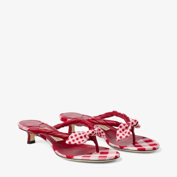 Liss 35 Mezcla de rojo rubí. Sandalias tipo mule de algodón a cuadros vichy con lazo a cuadros vichy Liss 35 Mezcla de rojo rubí. Sandalias tipo mule de algodón a cuadros vichy con lazo a cuadros vichy