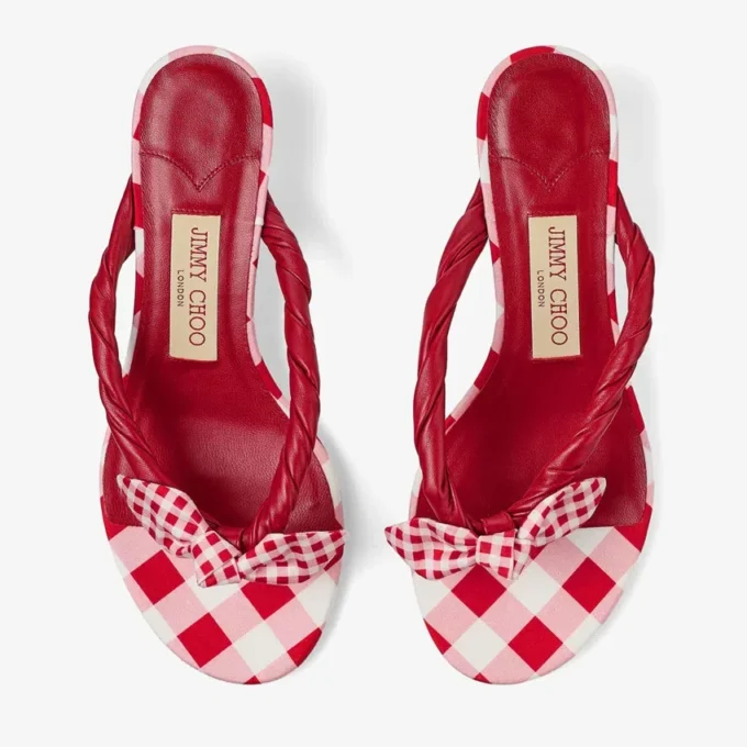 Liss 35 Mezcla de rojo rubí. Sandalias tipo mule de algodón a cuadros vichy con lazo a cuadros vichy Liss 35 Mezcla de rojo rubí. Sandalias tipo mule de algodón a cuadros vichy con lazo a cuadros vichy