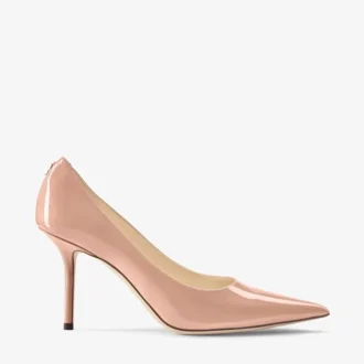 Love 85: zapatos de salón de punta afilada en charol rosa ballet con el emblema JC