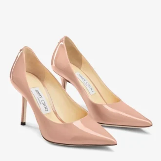 Love 85: zapatos de salón de punta afilada en charol rosa ballet con el emblema JC