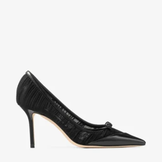 Love Mesh 85: zapatos de salón negros de piel spazzolato y malla fruncida
