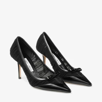 Love Mesh 85: zapatos de salón negros de piel spazzolato y malla fruncida