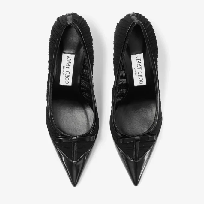 Love Mesh 85: zapatos de salón negros de piel spazzolato y malla fruncida Love Mesh 85: zapatos de salón negros de piel spazzolato y malla fruncida