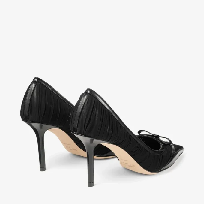 Love Mesh 85: zapatos de salón negros de piel spazzolato y malla fruncida Love Mesh 85: zapatos de salón negros de piel spazzolato y malla fruncida