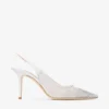 Love Sling Back 85: zapatos de tiras traseras de malla blanca con cristales DéGradé Galaxy Love Sling Back 85: zapatos de tiras traseras de malla blanca con cristales DéGradé Galaxy
