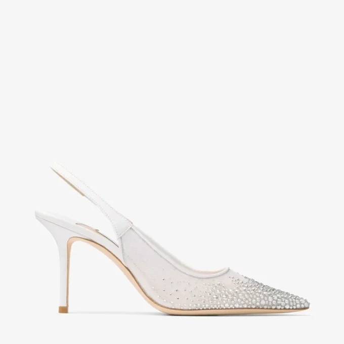 Love Sling Back 85: zapatos de tiras traseras de malla blanca con cristales DéGradé Galaxy Love Sling Back 85: zapatos de tiras traseras de malla blanca con cristales DéGradé Galaxy