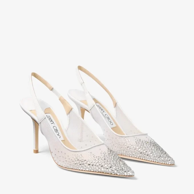 Love Sling Back 85: zapatos de tiras traseras de malla blanca con cristales DéGradé Galaxy Love Sling Back 85: zapatos de tiras traseras de malla blanca con cristales DéGradé Galaxy