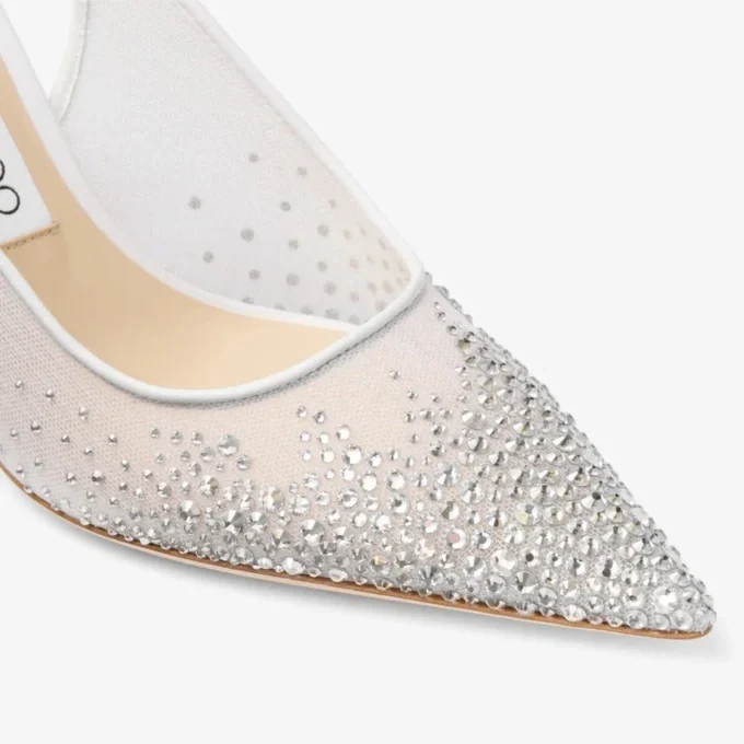 Love Sling Back 85: zapatos de tiras traseras de malla blanca con cristales DéGradé Galaxy Love Sling Back 85: zapatos de tiras traseras de malla blanca con cristales DéGradé Galaxy