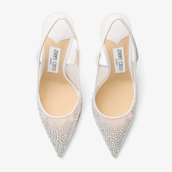 Love Sling Back 85: zapatos de tiras traseras de malla blanca con cristales DéGradé Galaxy Love Sling Back 85: zapatos de tiras traseras de malla blanca con cristales DéGradé Galaxy