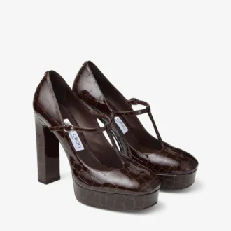 Marene  Mary Jane 120 Sambuco Zapatos de salón de piel brillante con relieve de cocodrilo