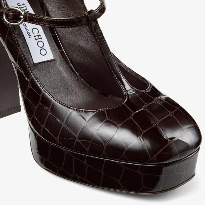 Marene Mary Jane 120 Sambuco Zapatos de salón de piel brillante con relieve de cocodrilo Marene Mary Jane 120 Sambuco Zapatos de salón de piel brillante con relieve de cocodrilo