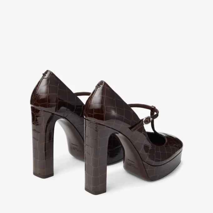 Marene Mary Jane 120 Sambuco Zapatos de salón de piel brillante con relieve de cocodrilo Marene Mary Jane 120 Sambuco Zapatos de salón de piel brillante con relieve de cocodrilo