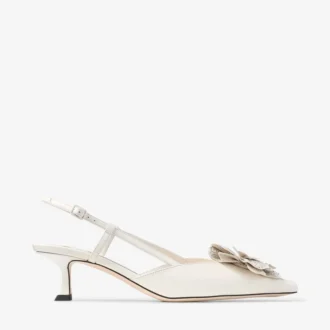 Mimmi Sling Back 50 Latte: sandalias de talón abierto de piel napa brillante con adorno de encaje