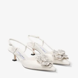 Mimmi Sling Back 50 Latte: sandalias de talón abierto de piel napa brillante con adorno de encaje