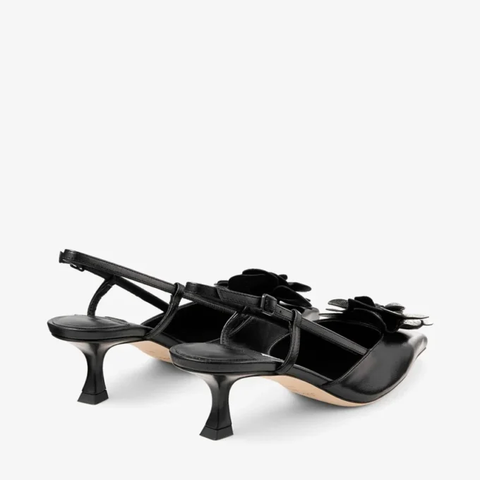 Mimmi Sling Back 50: sandalias de talón abierto en piel napa brillante negra con adorno de encaje de napa Mimmi Sling Back 50: sandalias de talón abierto en piel napa brillante negra con adorno de encaje de napa