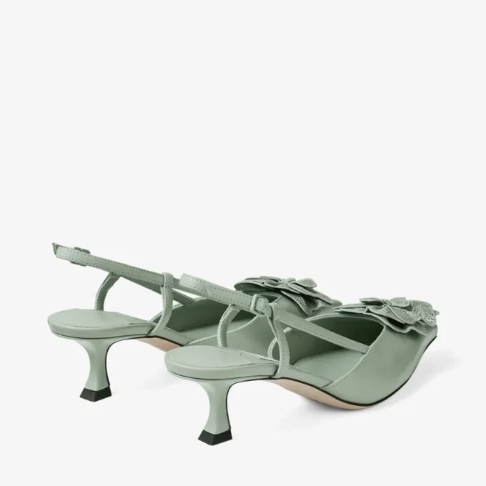 Mimmi Sling Back 50 Verde: sandalias de talón abierto en piel napa brillante con adorno de encaje de napa perforada de jimmy choo Mimmi Sling Back 50 Verde: sandalias de talón abierto en piel napa brillante con adorno de encaje de napa perforada de jimmy choo
