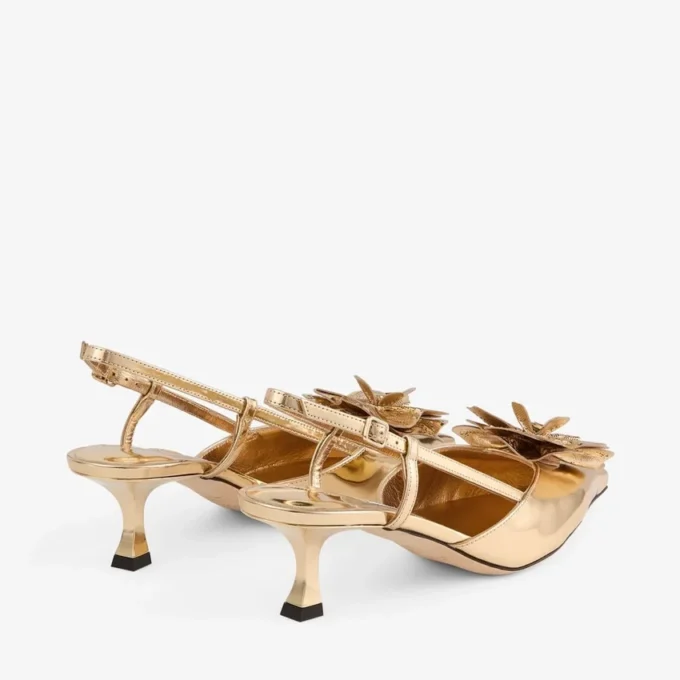 Mimmi Sling Back 50 Zapatos de tacón con correa trasera de piel Liquid Metal dorada y adorno perforado de jimmy choo Mimmi Sling Back 50 Zapatos de tacón con correa trasera de piel Liquid Metal dorada y adorno perforado de jimmy choo
