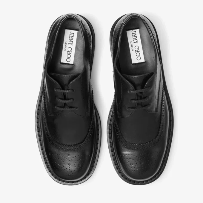 Mocasines Derby Rowan con detalle brogue en piel vintage negra