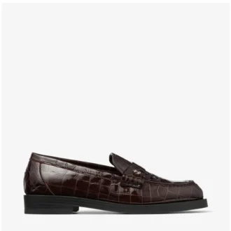 Mocasines Ivy de piel con relieve de cocodrilo brillante en color Sambuco