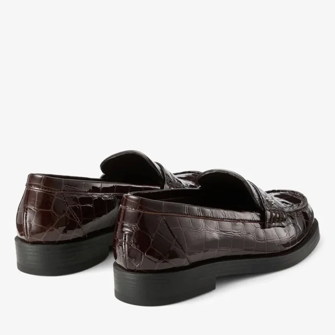 Mocasines Ivy de piel con relieve de cocodrilo brillante en color Sambuco
