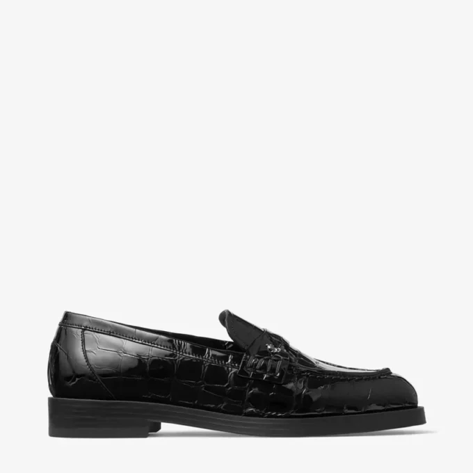 Mocasines Ivy de piel con relieve de cocodrilo negro
