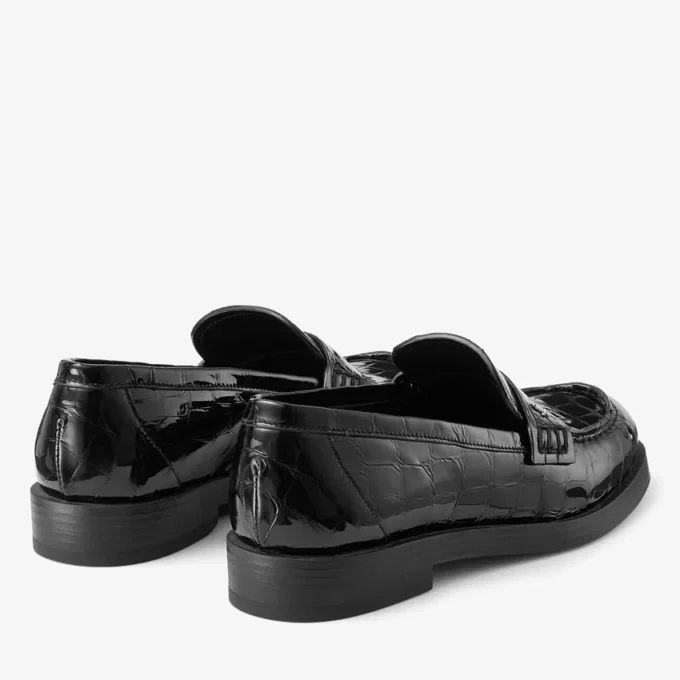 Mocasines Ivy de piel con relieve de cocodrilo negro