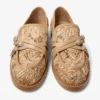 Mocasines Kalia de rafia tejida con motivos florales naturales y piel de becerro
