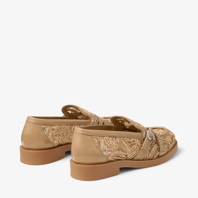 Mocasines Kalia de rafia tejida con motivos florales naturales y piel de becerro