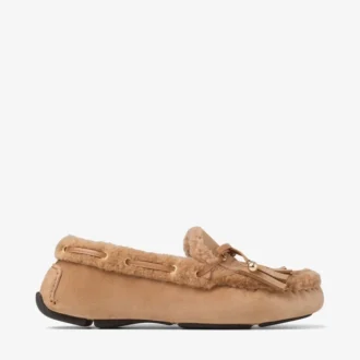 Mocasines Manon F de ante de terciopelo color toffee con borreguillo