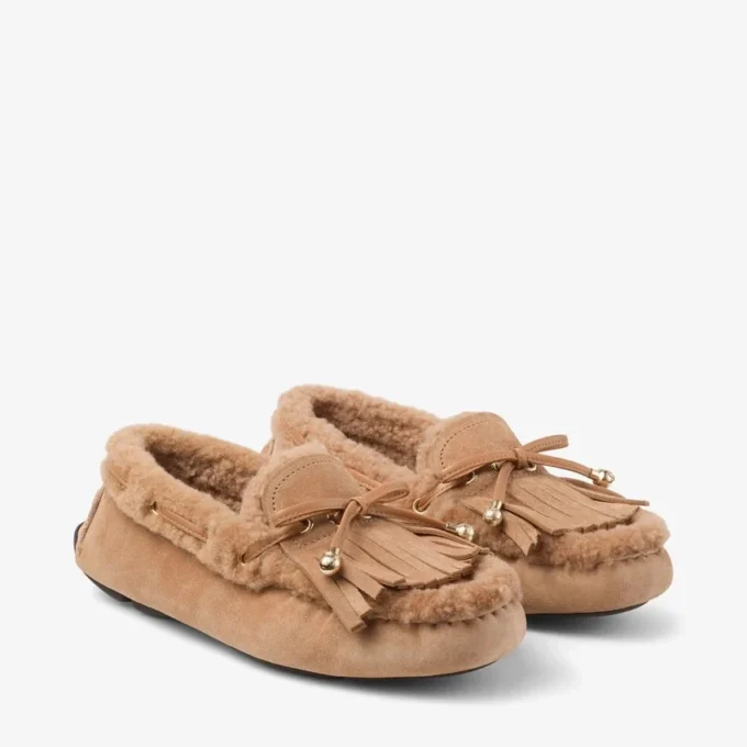 Mocasines Manon F de ante de terciopelo color toffee con borreguillo