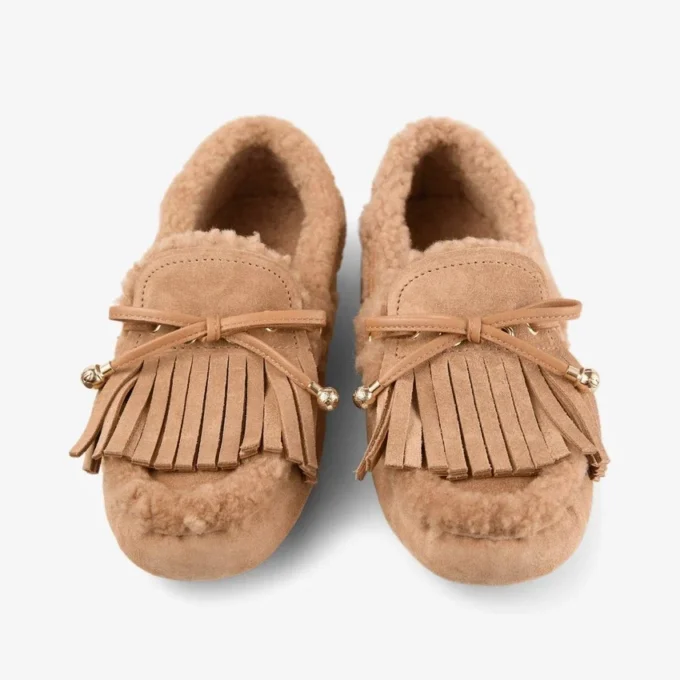 Mocasines Manon F de ante de terciopelo color toffee con borreguillo