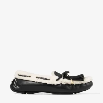 Mocasines Manon F de cuero envejecido negro con borreguillo