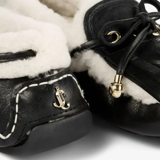 Mocasines Manon F de cuero envejecido negro con borreguillo