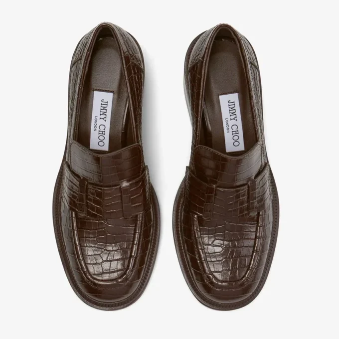 Mocasines Tylor 60 de piel con relieve de cocodrilo en color chocolate