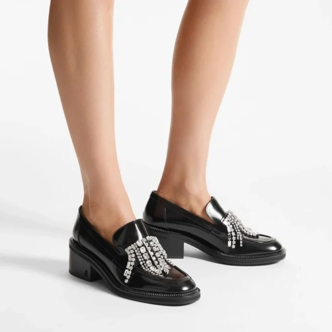 Mocasines Tylor 60 negros de piel de becerro suave con adorno de cristales