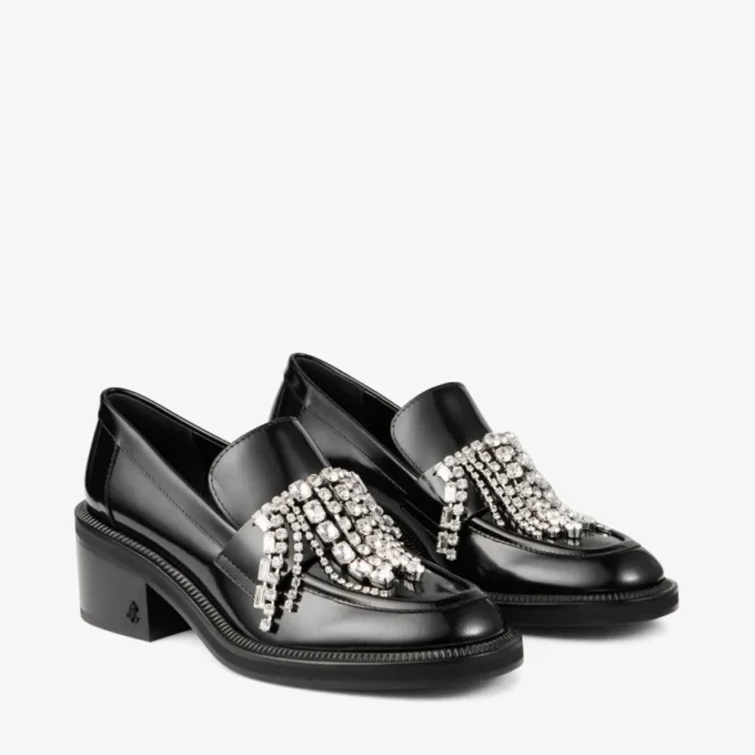 Mocasines Tylor 60 negros de piel de becerro suave con adorno de cristales