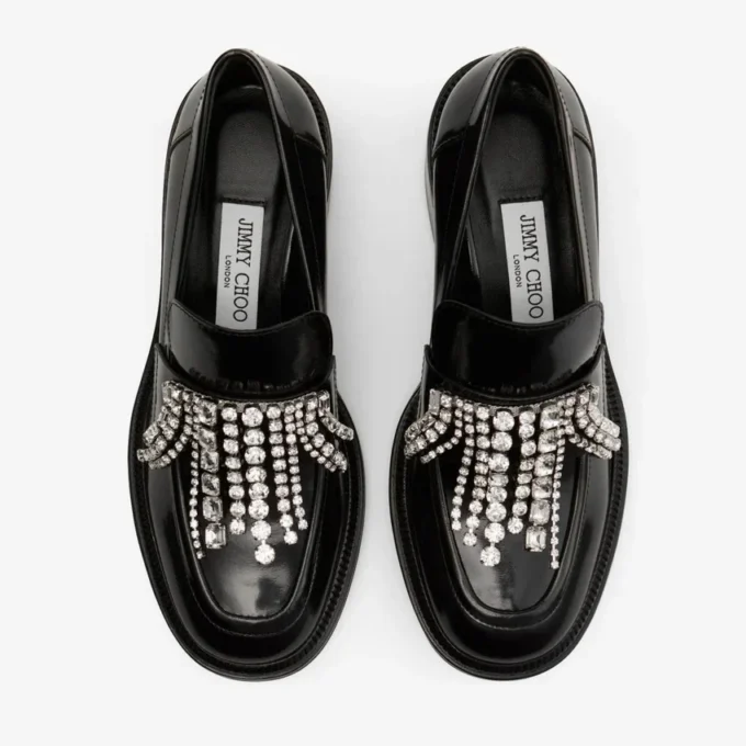 Mocasines Tylor 60 negros de piel de becerro suave con adorno de cristales