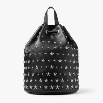 Mochila Jimmy Choo Noir Kei Ninomiya Mochila de piel napa negra con adornos metálicos de estrellas Mochila Jimmy Choo Noir Kei Ninomiya Mochila de piel napa negra con adornos metálicos de estrellas
