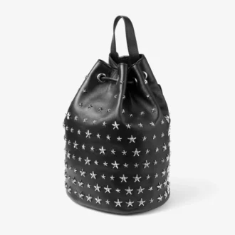 Mochila Jimmy Choo Noir Kei Ninomiya Mochila de piel napa negra con adornos metálicos de estrellas Mochila Jimmy Choo Noir Kei Ninomiya Mochila de piel napa negra con adornos metálicos de estrellas