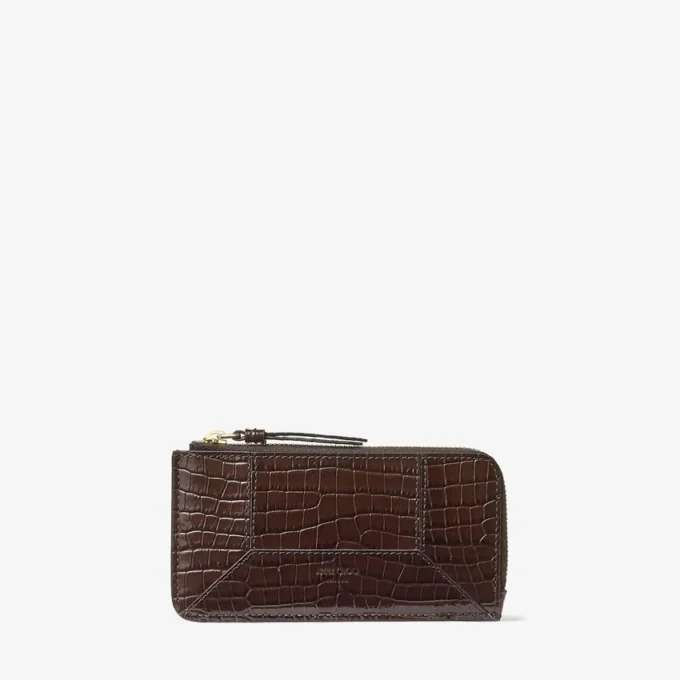 Monedero Dm Lise-Z de piel de becerro con relieve de cocodrilo color chocolate Monedero Dm Lise-Z de piel de becerro con relieve de cocodrilo color chocolate
