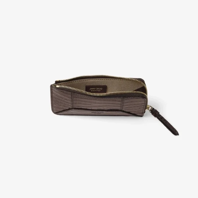 Monedero Dm Lise-Z de piel de becerro con relieve de cocodrilo color chocolate Monedero Dm Lise-Z de piel de becerro con relieve de cocodrilo color chocolate