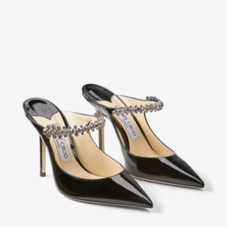 Mules Bing 100 de charol negro con correa de cristales