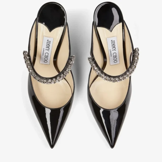 Mules Bing 100 de charol negro con correa de cristales Mules Bing 100 de charol negro con correa de cristales