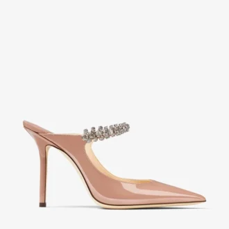 Mules Bing 100 de charol rosa ballet con tira de cristales