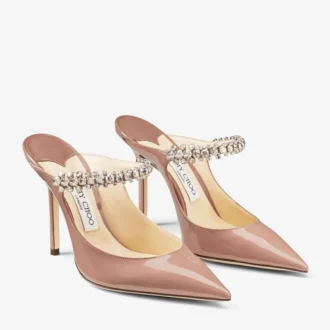 Mules Bing 100 de charol rosa ballet con tira de cristales