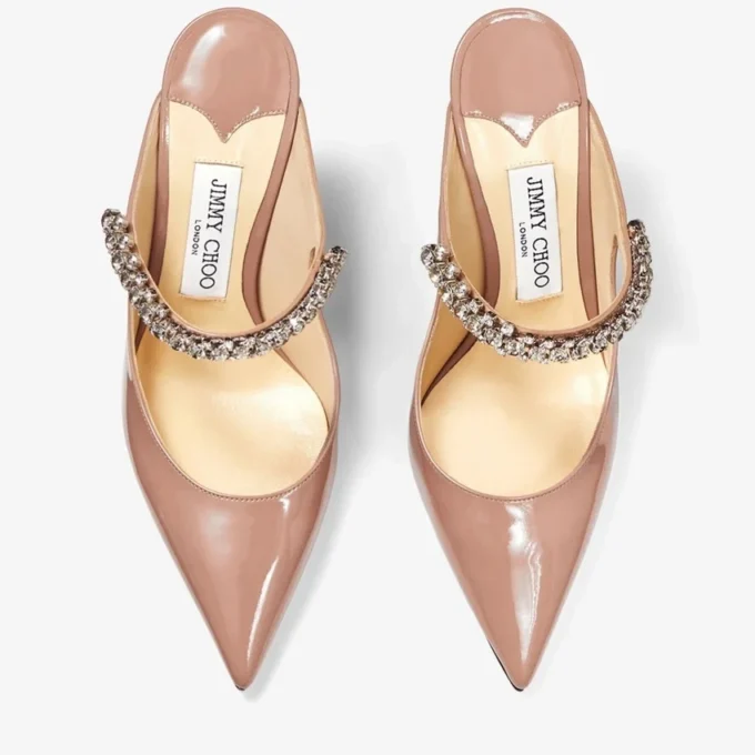 Mules Bing 100 de charol rosa ballet con tira de cristales Mules Bing 100 de charol rosa ballet con tira de cristales