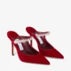 Mules Bing 100 de terciopelo rojo rubí con adornos de cristales Mules Bing 100 de terciopelo rojo rubí con adornos de cristales